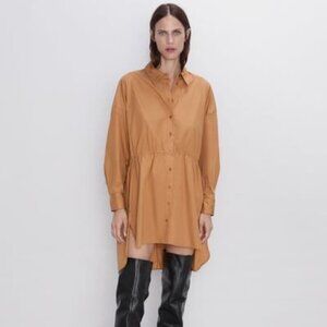 Zara Poplin Cotton Button Front Shirt Dress/Tunic S